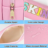 Joindo Preppy Makeup Bag Skin Makeup Bagchenille Skin Letter Cosmetic Bag Pu Leather Skincare Toiletry Bag Cute Travel Organ