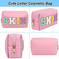 Joindo Preppy Makeup Bag Skin Makeup Bagchenille Skin Letter Cosmetic Bag Pu Leather Skincare Toiletry Bag Cute Travel Organ