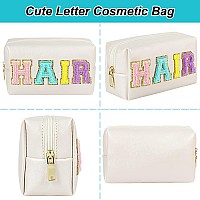 Joindo Preppy Patch Makeup Bag Chenille Hair Letter Cosmetic Bag Pu Leather Skincare Toiletry Bag Portable Makeup Bag With Var