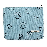 Gutgnk Makeup Bag For Women Corduroy Cosmetic Bag Aesthetic Design Ladies Tote Bagcute Smiley Face Makeup Organizer With Zippe