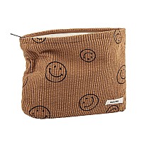 Gutgnk Makeup Bag For Women Corduroy Cosmetic Bag Aesthetic Design Ladies Tote Bagcute Smiley Face Makeup Organizer With Zippe