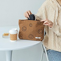 Gutgnk Makeup Bag For Women Corduroy Cosmetic Bag Aesthetic Design Ladies Tote Bagcute Smiley Face Makeup Organizer With Zippe