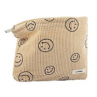 Gutgnk Makeup Bag For Women Corduroy Cosmetic Bag Aesthetic Design Ladies Tote Bagcute Smiley Face Makeup Organizer With Zippe