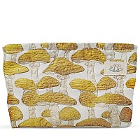 Happyheidi Cute Makeup Bag Cosmetic Travel Pouch Make Up Purse Organizer Canvas Lining Aesthetic Fabric Brown Mushroom