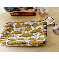 Happyheidi Cute Makeup Bag Cosmetic Travel Pouch Make Up Purse Organizer Canvas Lining Aesthetic Fabric Brown Mushroom