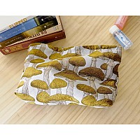 Happyheidi Cute Makeup Bag Cosmetic Travel Pouch Make Up Purse Organizer Canvas Lining Aesthetic Fabric Brown Mushroom