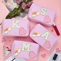 Elilier Initial Makeup Bag Girls Gift Personalized Initial Bags With Zipper Cute Makeup Pouch Pu Leather Waterproof Cosmetic