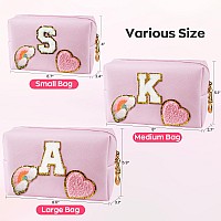 Elilier Initial Makeup Bag For Travel Chenille Letter Pouch Cosmetic Bag Pu Leather Waterproof Toiletry Bag Personalized Gift