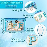 Asodsway Preppy Patch Spf Clear Cosmetic Bag Spf Varsity Letter Toiletry Bag Waterproof Pvc Cosmetic Case Multifunction Zippere