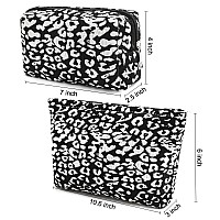 Soidram 2 Pieces Leopard Print Makeup Bag Large Cosmetic Bag Capacity Canvas Mix Travel Toiletry Bag Organizer Cute Makeup Brush