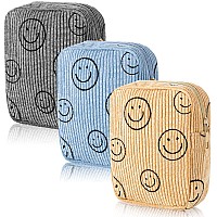 Photect 3 Pcs Corduroy Cosmetic Bag Smile Face Aesthetic Preppy Makeup Bag Corduroy Toiletry Aesthetic Pouch Travel Smile Bags F