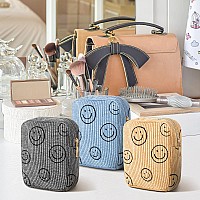 Photect 3 Pcs Corduroy Cosmetic Bag Smile Face Aesthetic Preppy Makeup Bag Corduroy Toiletry Aesthetic Pouch Travel Smile Bags F