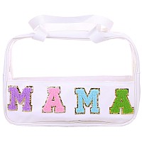 Cruoxibb Chenille Letter Clear Pvc And Pu Leather Large Travel Cosmetic Toiletry Storage Bag Waterproof Makeup Tote Bag Organize