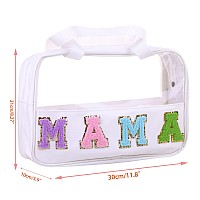 Cruoxibb Chenille Letter Clear Pvc And Pu Leather Large Travel Cosmetic Toiletry Storage Bag Waterproof Makeup Tote Bag Organize