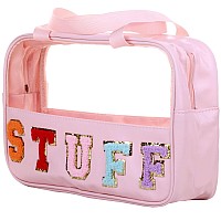 Cruoxibb Chenille Letter Clear Pvc And Pu Leather Large Travel Cosmetic Toiletry Storage Bag Waterproof Makeup Tote Bag Organize