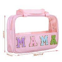 Cruoxibb Chenille Letter Clear Pvc And Pu Leather Large Travel Cosmetic Toiletry Storage Bag Waterproof Makeup Tote Bag Organize