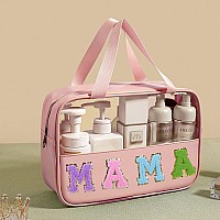 Cruoxibb Chenille Letter Clear Pvc And Pu Leather Large Travel Cosmetic Toiletry Storage Bag Waterproof Makeup Tote Bag Organize