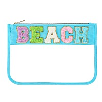 Dyshayen Glitter Letter Clear Zipper Pouch For Travelnylon Clear Cosmetic Stuff Bagmakeup Travel Bag For Women Girls Bluebea