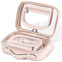 Veki Tsa Approved Toiletry Bag Transparent Makeup Bag Double Travel Cosmetic Bags Case Waterproof Toiletries Bag Large Capacity Open Storage Bag Organizer For Women And Girls (Small Pink)