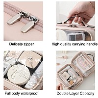 Veki Tsa Approved Toiletry Bag Transparent Makeup Bag Double Travel Cosmetic Bags Case Waterproof Toiletries Bag Large Capacity Open Storage Bag Organizer For Women And Girls (Small Pink)