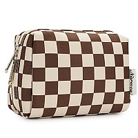 Narwey Small Makeup Bag For Purse Travel Makeup Pouch Mini Cosmetic Bag For Women Dark Checkerboard Small