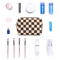 Narwey Small Makeup Bag For Purse Travel Makeup Pouch Mini Cosmetic Bag For Women Dark Checkerboard Small