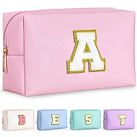 Topeast Preppy Makeup Bag Personalized Initial Bags With Zipper Cute Makeup Pouch Pu Leather Waterproof Cosmetic Bag Birthda