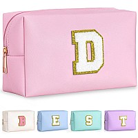 Topeast Preppy Small Makeup Bag Chenille Letter Pouch Cosmetic Bag With Zipper Pu Leather Waterproof Toiletry Bag Personalize