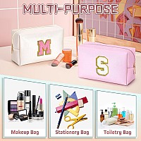 Topeast Preppy Small Makeup Bag Chenille Letter Pouch Cosmetic Bag With Zipper Pu Leather Waterproof Toiletry Bag Personalize