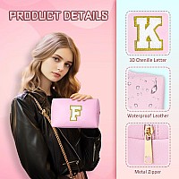 Topeast Preppy Pink Pu Leather Makeup Bag With Gold Glitter Chenille Patch 83In X 35In X 49In