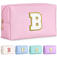 Topeast Preppy Patch Makeup Bag Chenille Letter Pouch Cosmetic Bag Pu Leather Waterproof Toiletry Bag Personalized Birthday G