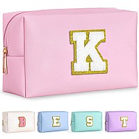 Topeast Initial Cosmetic Bag Pu Leather Waterproof Travel Toiletry Bag Monogrammed Gifts For Women Personalized Birthday Gift