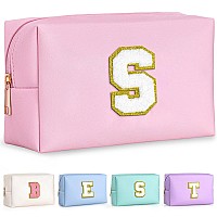 Topeast Initial Cosmetic Bag For Women Preppy Small Makeup Bag Pu Leather Waterproof Toiletry Bag Monogrammed Birthday Gifts