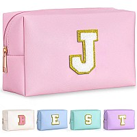 Topeast Birthday Gifts For Girls Travel Makeup Bag Chenille Letter Pouch Cosmetic Bag Makeup Travel Organizer Monogrammed Bri