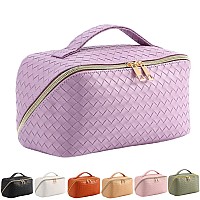 Bivizku Large Portable Makeup Bag Portable Travel Cosmetic Bag For Women Girls Makeup Pouch Portable Zipper Bag Purplewoven