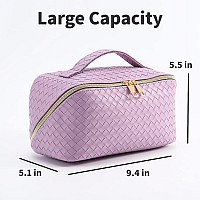 Bivizku Large Portable Makeup Bag Portable Travel Cosmetic Bag For Women Girls Makeup Pouch Portable Zipper Bag Purplewoven