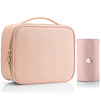 Vlando 1 Set Of Makeup Bag And Jewelry Roll Bagpu Leather Travel Bag Pink