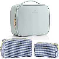 Vlando Blue Makeup Bag And 2 Pack Travel Toiletry Bag For Girl Women Gift