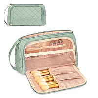 Cubetastic Green Makeup Bag Travel Cosmetic Bag For Women Portable Cute Make Up Organizer Pouch With Makeup Brush Compartment