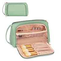 Cubetastic Green Makeup Bag Small Cosmetic Bag With Makeup Brush Compartment Portable Cute Make Up Organizer Case For Women Gir