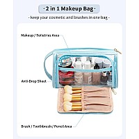 Cubetastic Clear Makeup Bags Travel Cosmetic Zipper Pouch Transparent Makeup Organizer Storage Case With Make Up Brush Compart