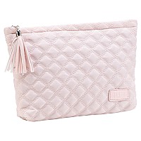 Boyatu Makeup Pouch Small Cosmetic Bag Cute Pouches For Purse With Tassel Quilted Makeup Bags For Women Pink