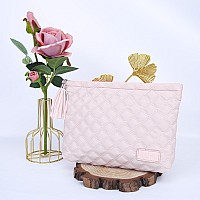 Boyatu Makeup Pouch Small Cosmetic Bag Cute Pouches For Purse With Tassel Quilted Makeup Bags For Women Pink