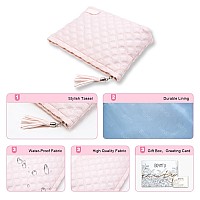 Boyatu Makeup Pouch Small Cosmetic Bag Cute Pouches For Purse With Tassel Quilted Makeup Bags For Women Pink