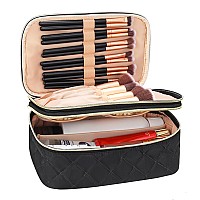 Relavel Travel Makeup Bag Compact Cosmetic Bag For Women Waterproof Makeup Brush Holder Organizer With Adjustable Dividers Bl