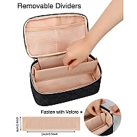 Relavel Travel Makeup Bag Compact Cosmetic Bag For Women Waterproof Makeup Brush Holder Organizer With Adjustable Dividers Bl