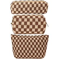 Lydztion Large Capacity Makeup Bag Set 3 Pieces Checkered Cosmetic Bag For Women Travel Makeup Bag Organizer Cute Makeup Brush