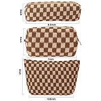 Lydztion Large Capacity Makeup Bag Set 3 Pieces Checkered Cosmetic Bag For Women Travel Makeup Bag Organizer Cute Makeup Brush