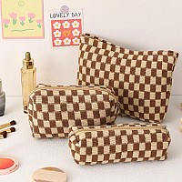 Lydztion Large Capacity Makeup Bag Set 3 Pieces Checkered Cosmetic Bag For Women Travel Makeup Bag Organizer Cute Makeup Brush