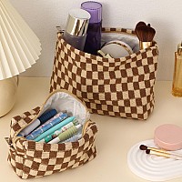 Lydztion Large Capacity Makeup Bag Set 3 Pieces Checkered Cosmetic Bag For Women Travel Makeup Bag Organizer Cute Makeup Brush